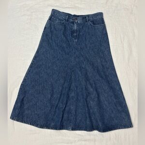 Vintage Y2K Christopher & Banks Midi Blue Denim Skirt Size 12 Indie Retro Boho